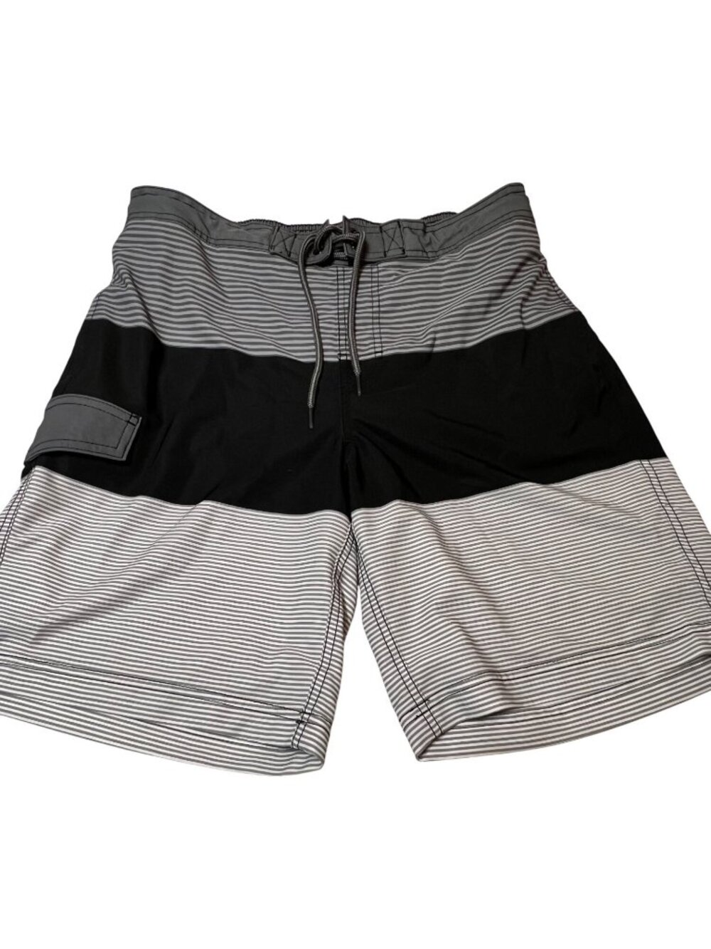 George Men Board Shorts Swim Trunks Lined Gray Black Striped Size M 32-34 Pocket